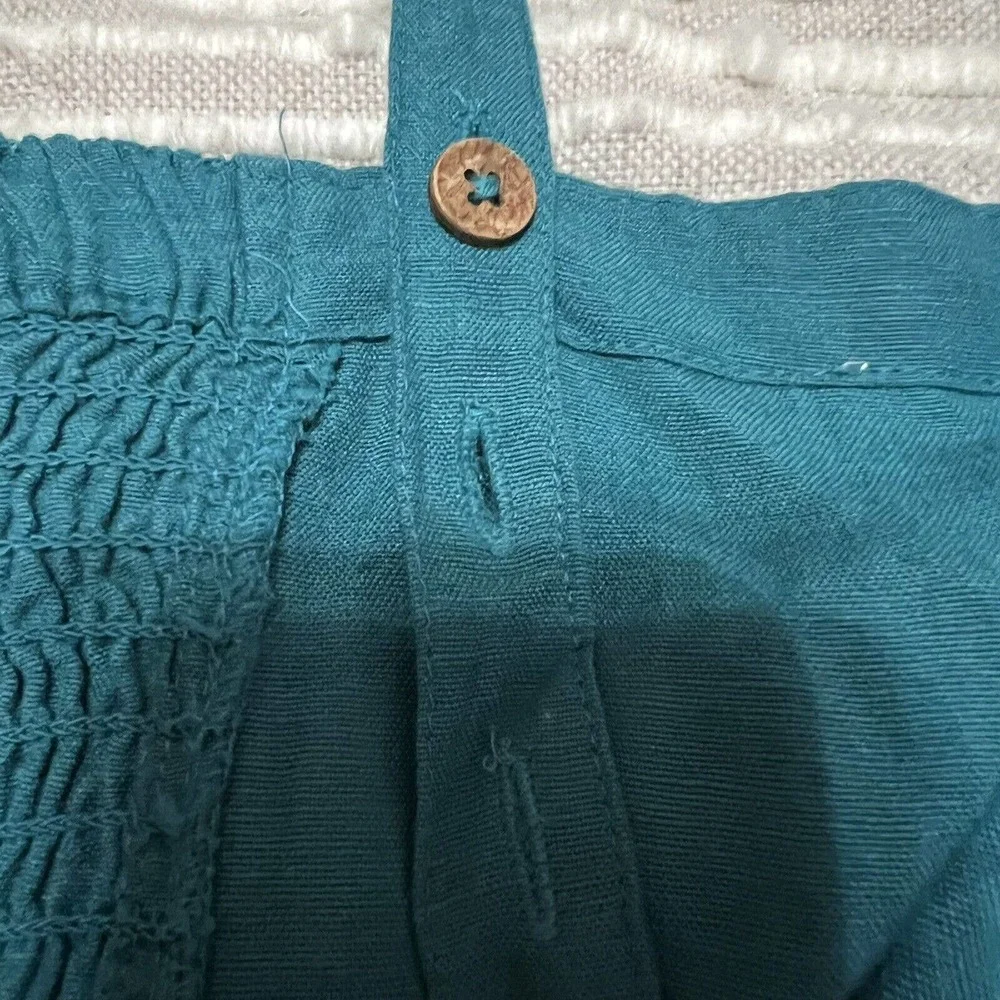 ROXY NWT Mind Trip Jumpsuit Sz S Biscay Bay Teal Waist Tie Smocked Back Linen Bl - Picture 6 of 6